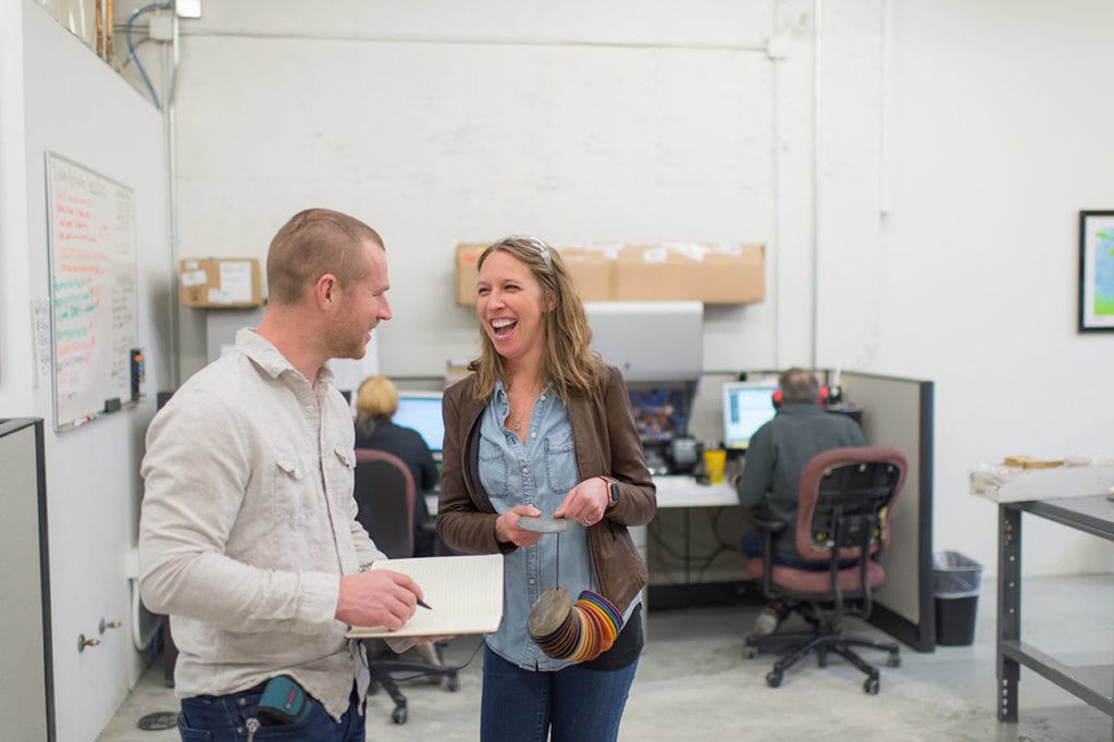 Nick and Tracy laughing